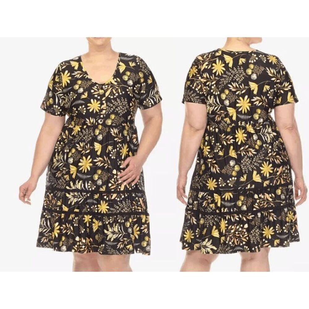 White Mark Women's Floral Short Sleeve Knee Length Dress 3XL